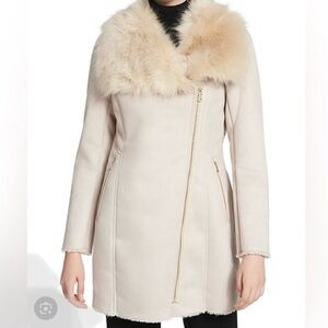 Calvin Klein Cream Coat Jacket with Faux Fur Collar NWOT